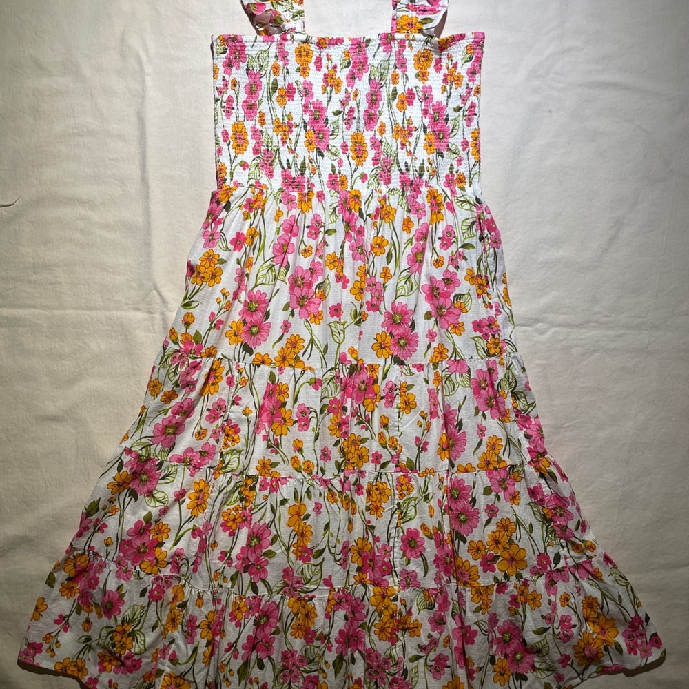 Lands End NWOT White Floral Cotton Smocked Tiered Dress Sz XL - Picture 5 of 10